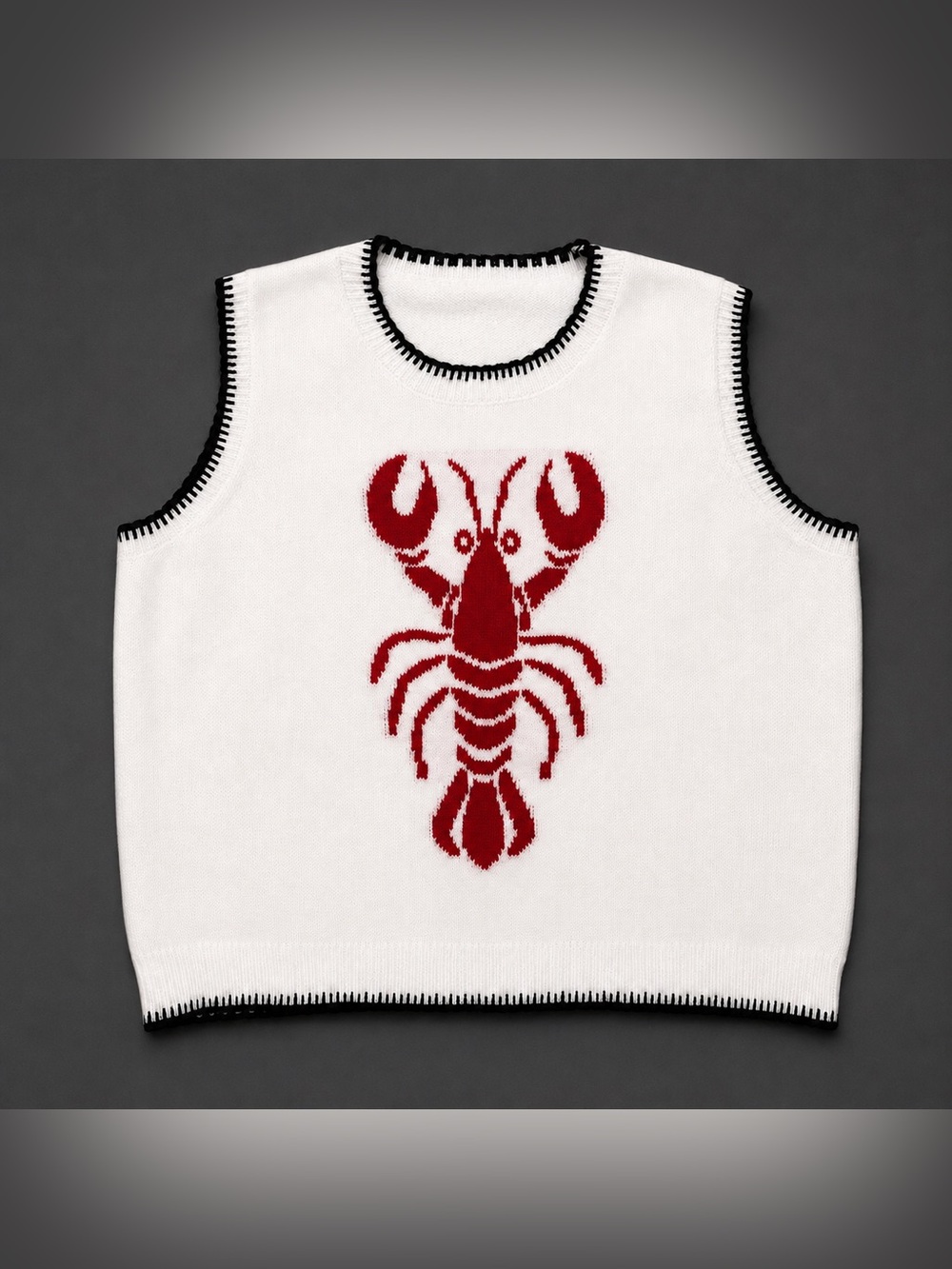 New! White Sleeveless Knit Vest with Red Lobster Motif Sweater sz  L